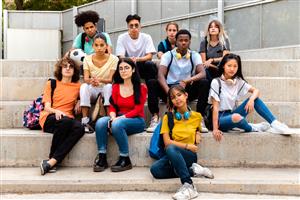 A group of student sitting on the steps 